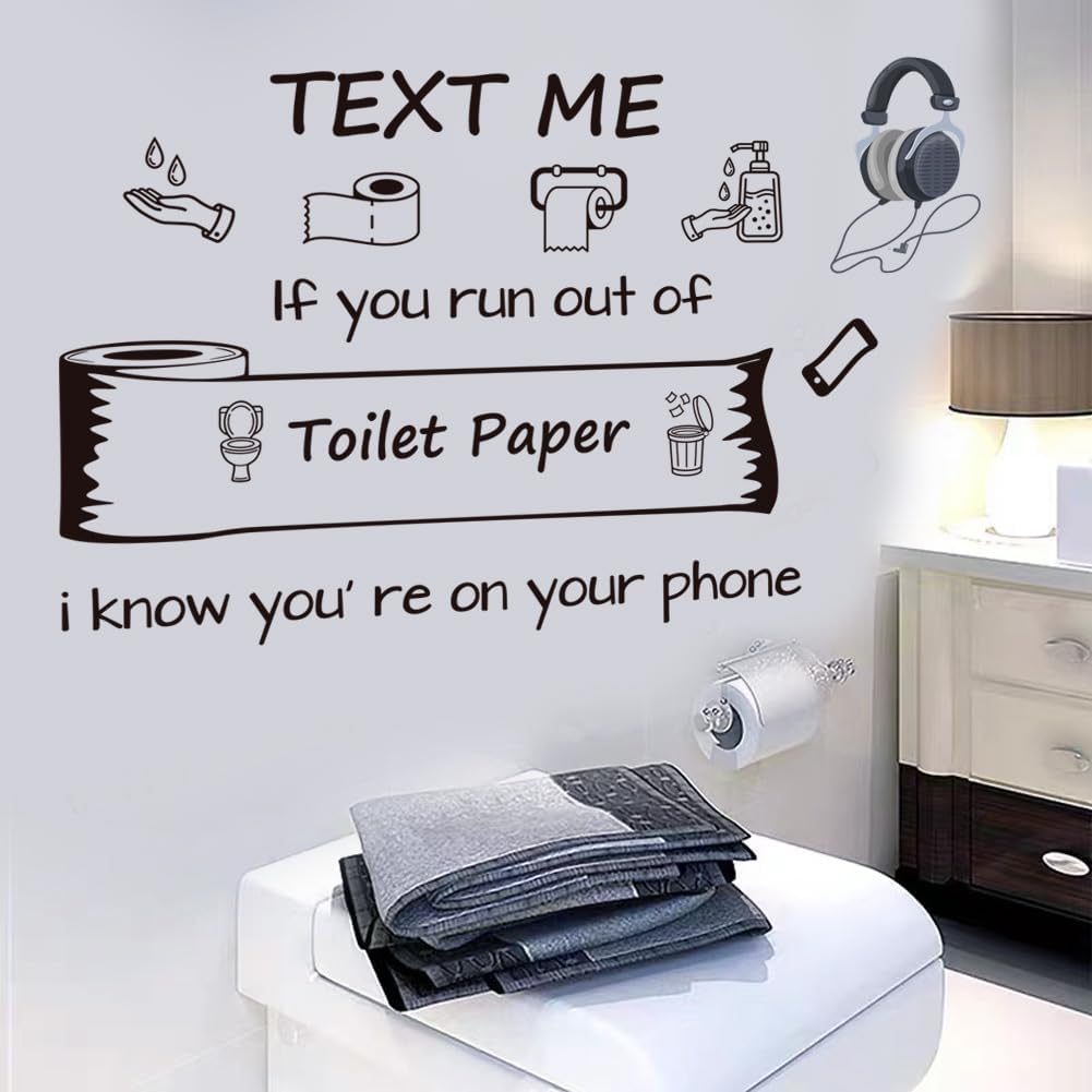 Bathroom Wall Decals Sticker Quote Text Me If You Run Out of Toilet Paper Wall Decor Vinyl Wall Sticker for Bathroom Restroom Toilet Art Home Decoration Home Décor Wall Decoration