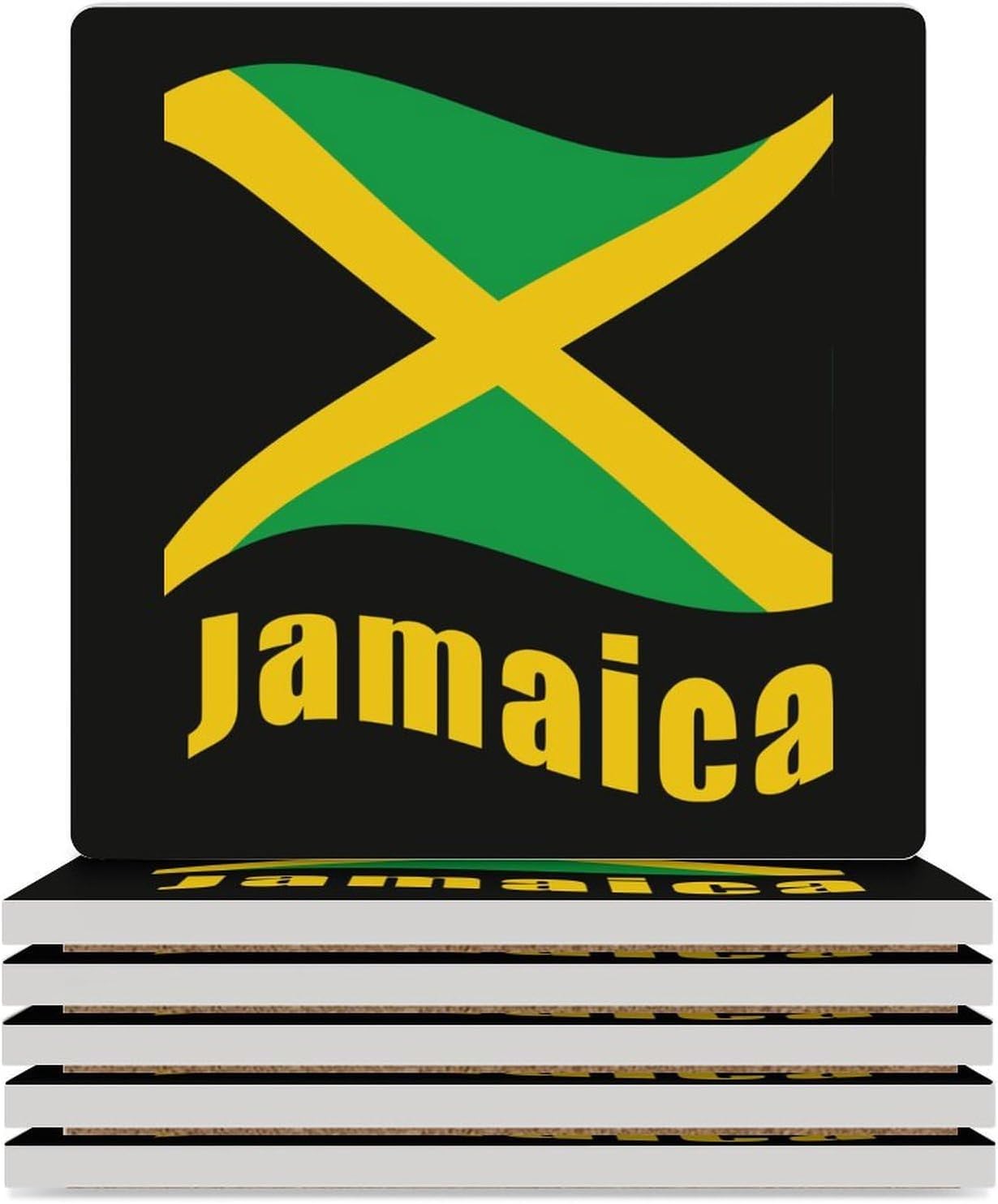 Jamaican Flag Coaster for Drinks Square Ceramic Table Coasters Stone Mat Crafts 6PCS Home Kitchen Decor