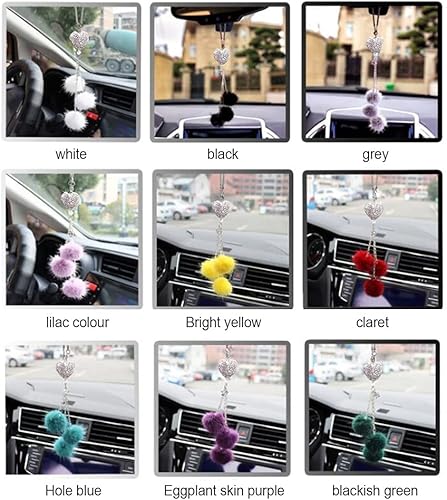 Miniatura 9 de Magic Feier Accesorios de diamantes de imitación de corazón con diamantes de imitación, lindo corazón de amor, bola de felpa para espejo de