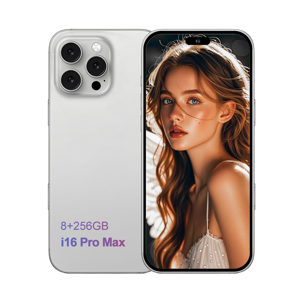 i16 Pro Unlocked Phones 5G Cell Phone 8GB+256GB Smartphone Android 13, 7000mAh Battery 6.73" FHD+50MP+108MP Camera,Dual SIM, Face ID(White)