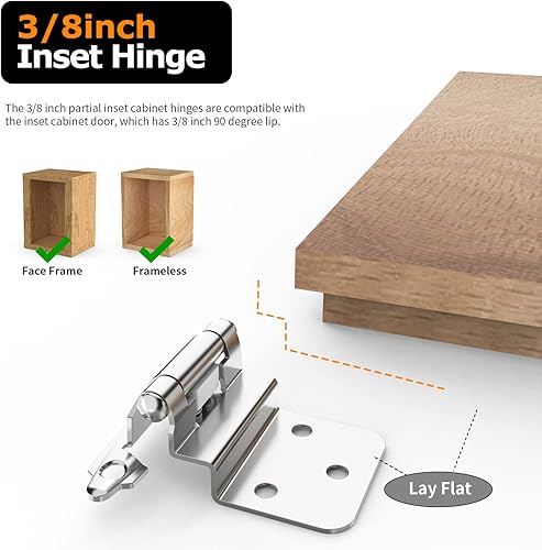 Miniatura 10 de Bisagras de gabinete de 38 pulgadas, 25 pares (paquete de 50) bisagras de montaje frontal de cierre automático con parachoques de puerta, accesorios