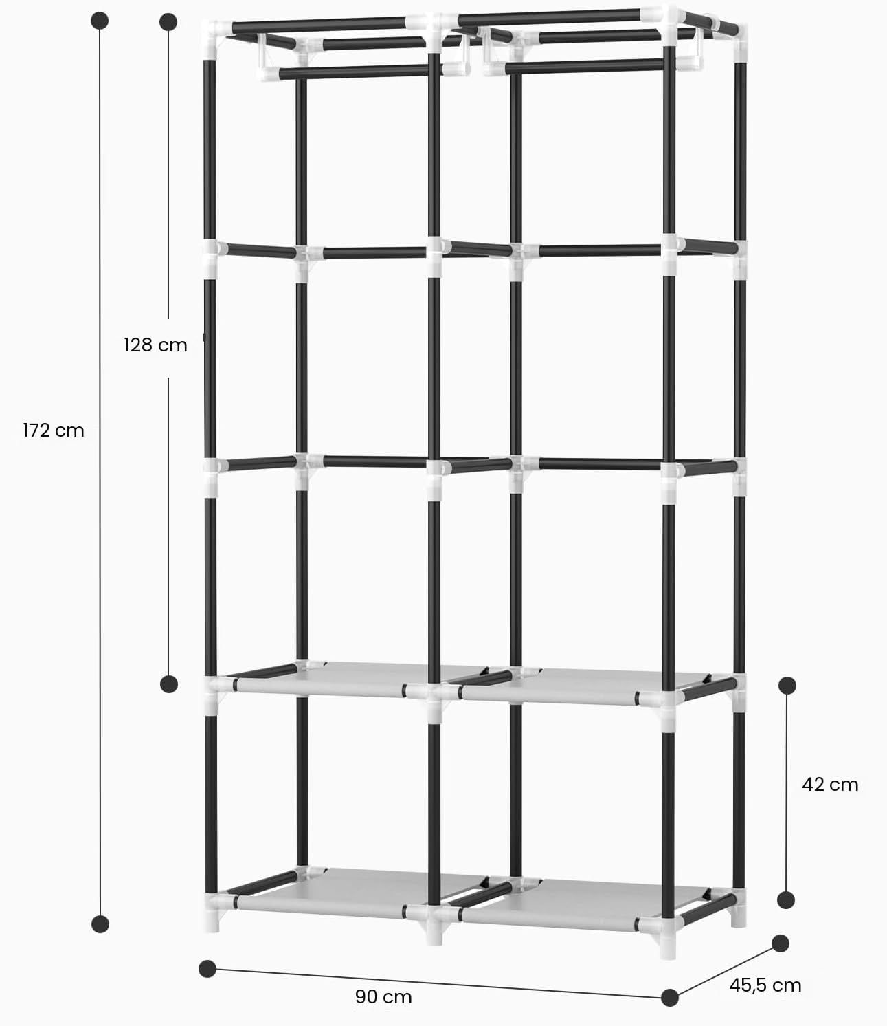 Vicye Armario De Tela, Ropero Portátil para Ropa con 2 Barras Colgantes, 4 Estantes Y 6 Bolsillos Laterales, Armario Portatil Ideal para Dormitorio, Vestidor, Salón, Blanco (90 x 45.5 x 172 cm)