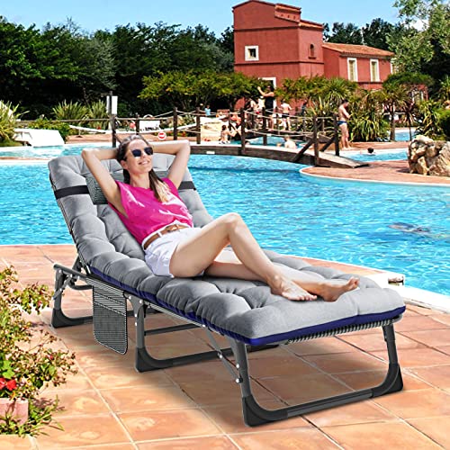 Docred Folding Lounge Chair Reclining Chair, 5-Position Adjustable Outdoor Recliner Sleeping Bed Cot Folding Chaise Lounge Chair For Sun Tanning, Perfect For Pool Beach Patio Sunbathing #TOP5