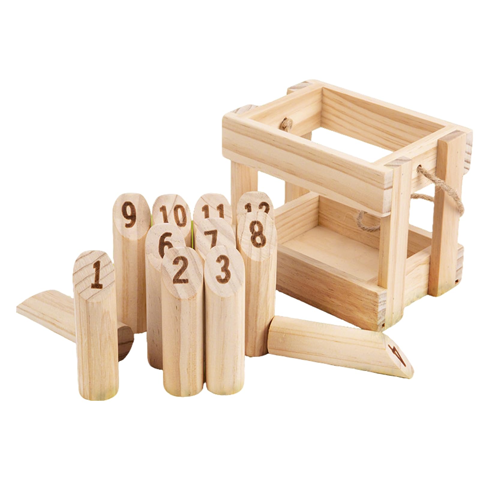 Wooden Skittles Throwing Game with 12 Skittles, 1 Throwing Pin and Carrying Box,Numbered Block Toss Games,Skittles Game for Gardens,Outdoor Games for Adults, Garden, Picnic, Beach, Party ﻿ (A)