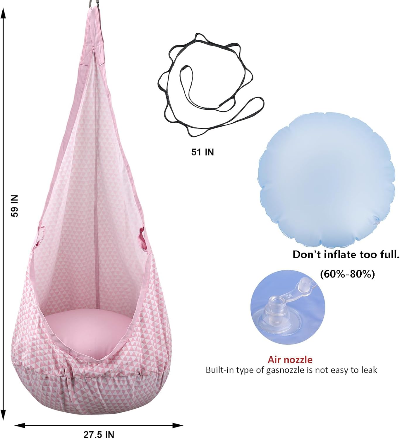 YAERSI Kids Pod Swing Seat, Hammock Chair with PVC Inflatable Cushion,Sensory Swing for Indoor and Outdoor Play Portable - Image 4