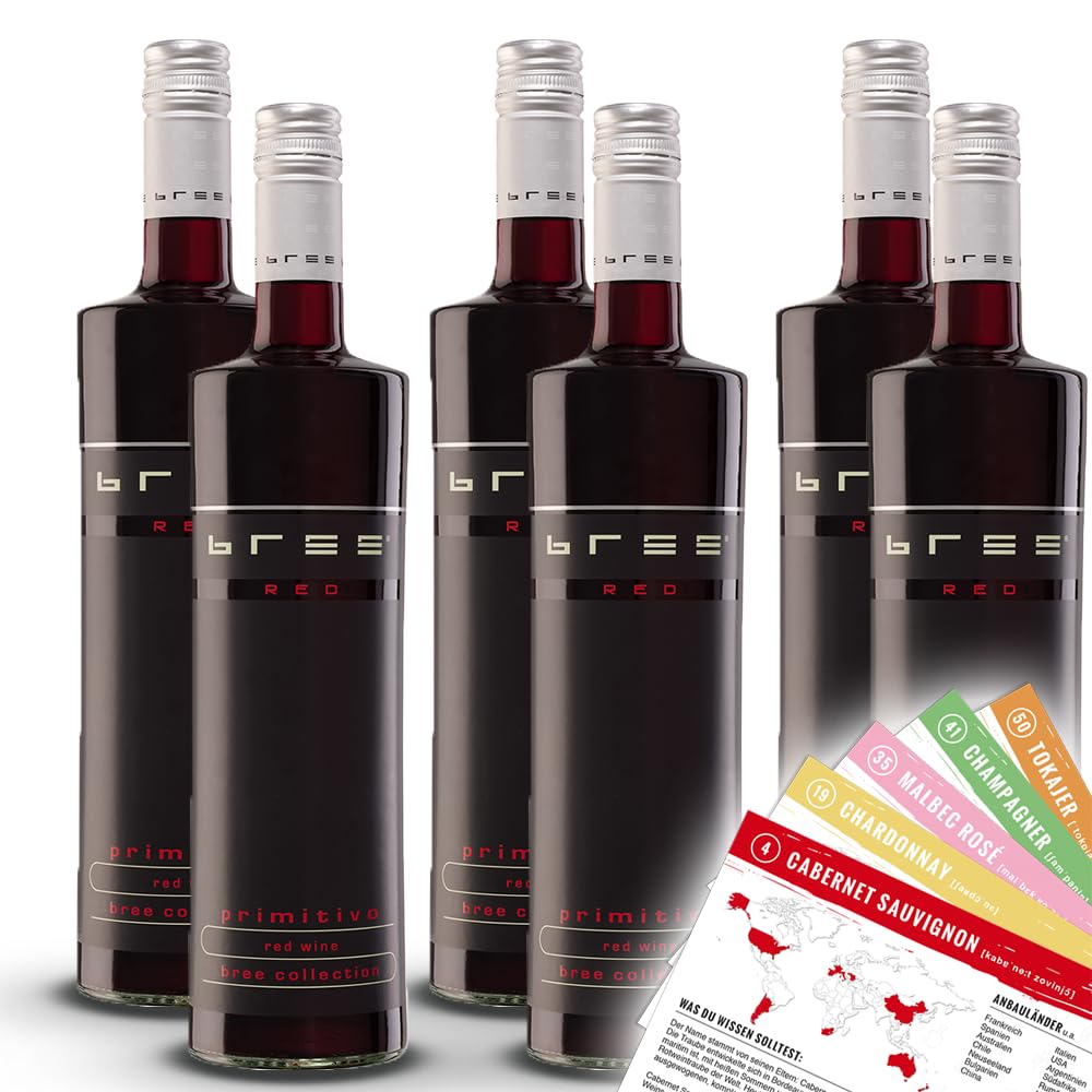 Bree Primitivo Puglia IGP, halbtrocken, sortenreines Weinpaket + VINOX Winecards (6x0,75l)