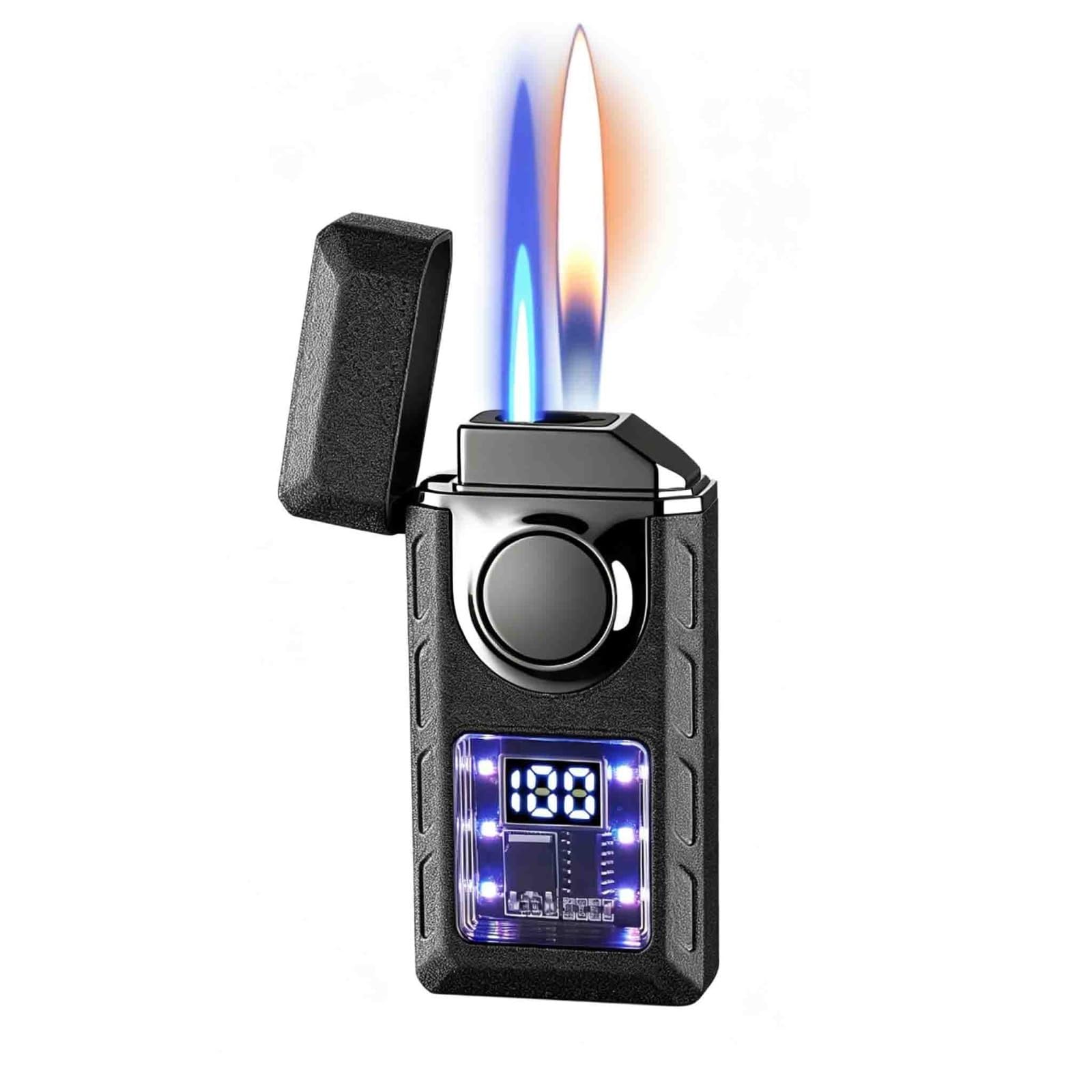 OGQBEAPC Voice-activated jet-flame lighter; butane torch lighter with adjustable, windproof blue flame; comes in an box—an for men.(C)