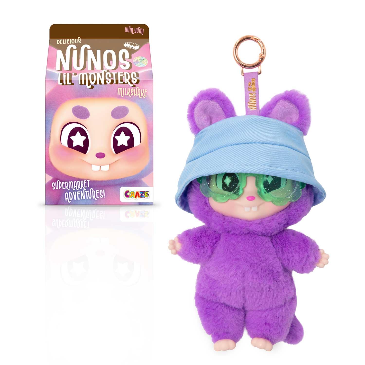 CRAZE NUNOS Lil Monsters Plush Toy  Kawaii Plushies in Milkshake Pack, Soft Toy Keyring with Outfit & Sunglasses, Collectible Plushes & Keychains Cute
