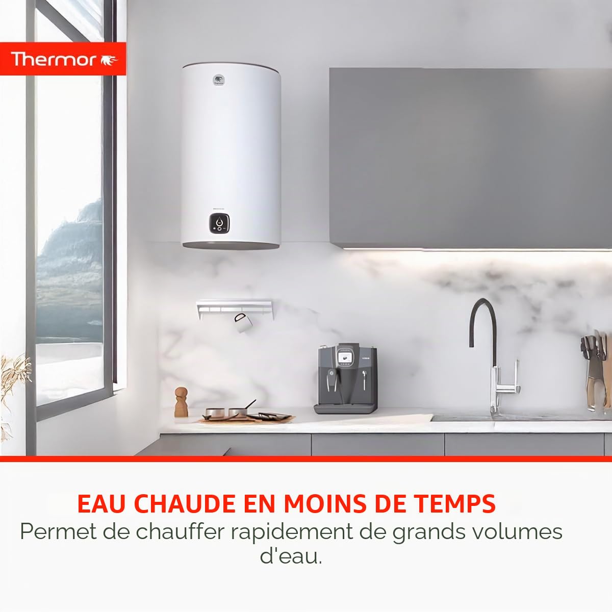 Thermor Chauffe-eau électrique céramique numérique 100 l, 1800 W, céramique anticalcaire, installation facile, classe d'efficacité énergétique B