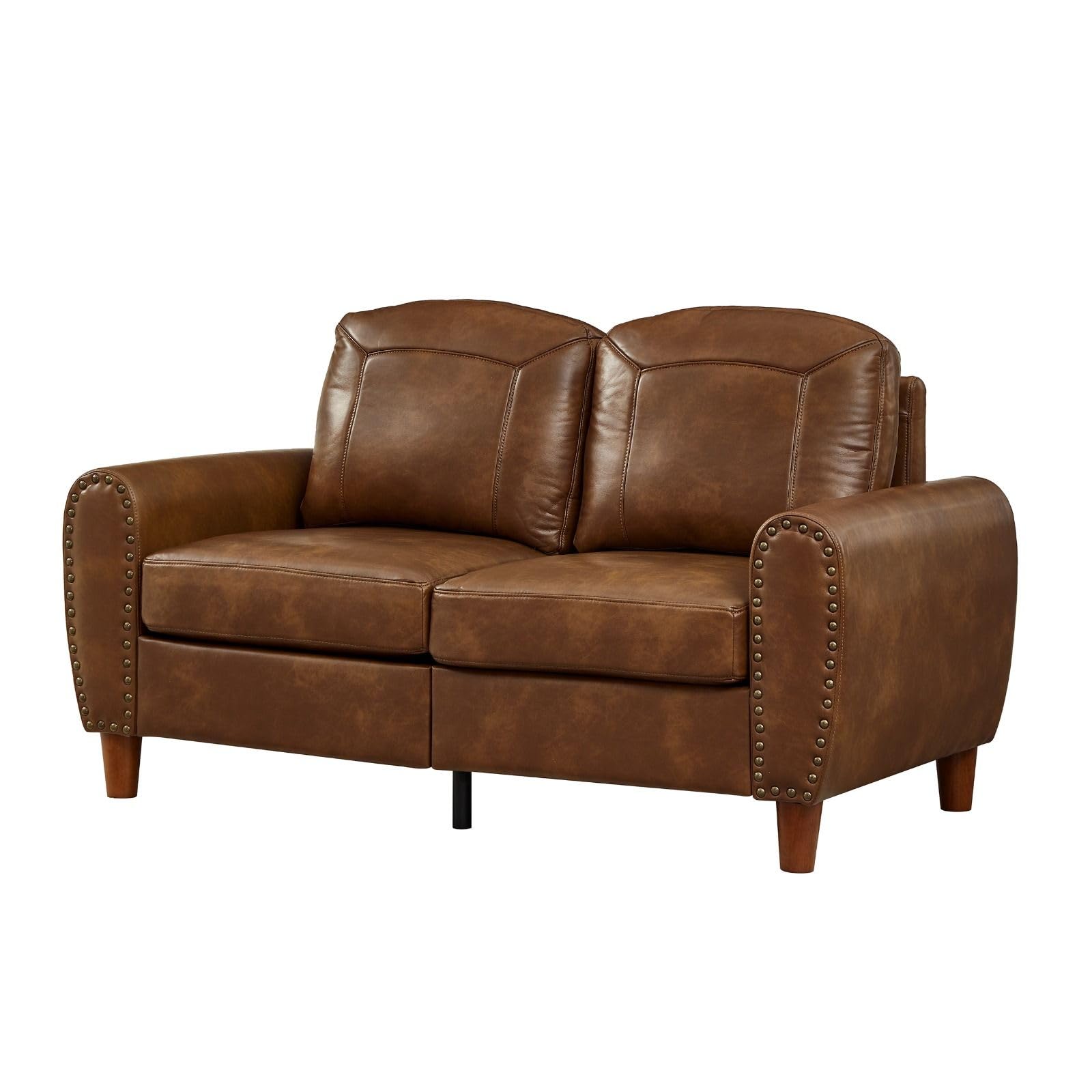 59" Loveseat Sofa with Rolled Arms, Classic PU Leather Couch, Brown