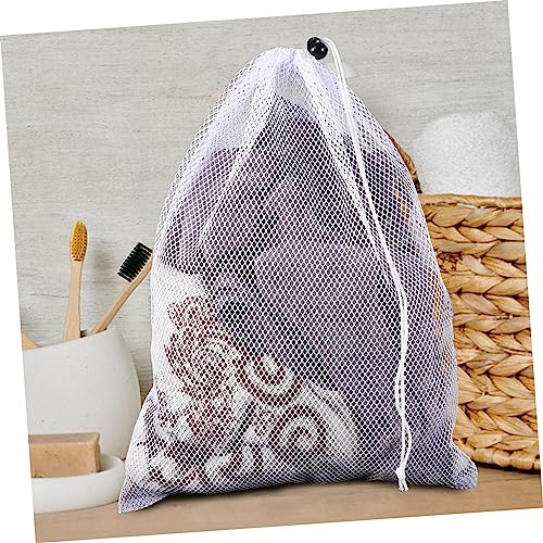 Luxshiny 10pcs Reusable Polyester Mesh Drawstring Bags with Sliding Cord Lock Capacity Storage Pouches for Fruits Vegetables Travel Supplies Clothes and Sports Items Washable and4