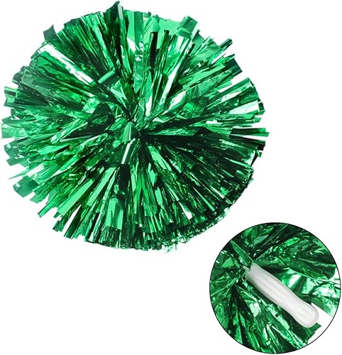 Hooshing Paquete de 2 pompones metálicos con mango de plástico para animar el espíritu de equipo, bailar, deportes, niños y adultos