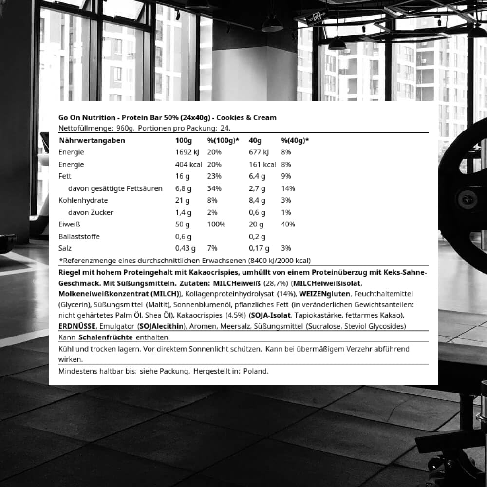 GoOn NUTRITION - Batony proteinowe o smaku Ciasteczka i krem 24x40g, Batony białkowe 50% bez cukru, przekąski sportowe fitness, z dodatkiem kolagenu, pyszna chrupiąca konsystencja