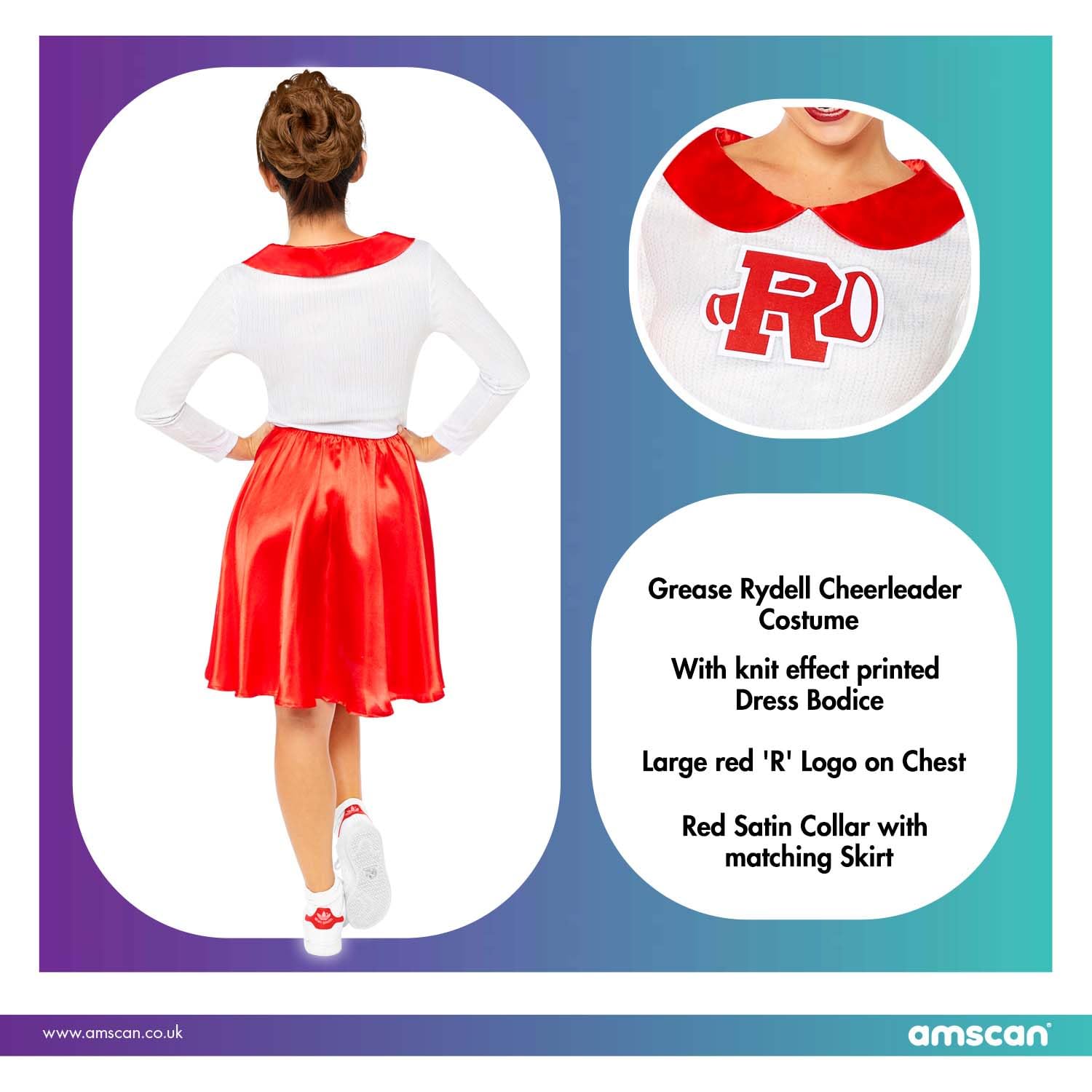 (PKT) (Fix 8/25) (9909261) Adult Ladies Sandy Rydell High Cheerleader Costume (Large) - Grease Movie, Red/White, Size: 14-16 - Image 6