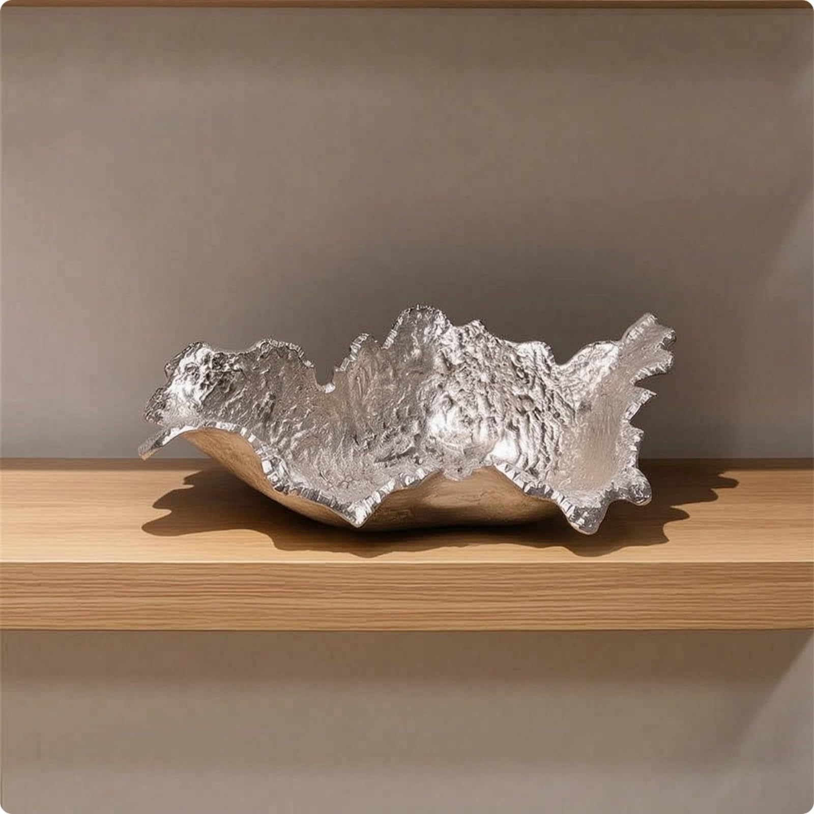Jarrón Decorativo Cuenco Escultural Irregular de Aluminio con Acabado en Tono Envejecido Centro de Mesa Moderno, 40 27 H11cm, O款 Plata Grande