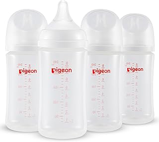 Pigeon PP Nursing Bottle Wide Neck, Anti-Colic, Streamlined Body, Natural Feel, Easy to Clean, 8.1 Oz(Pack of 4), Includes...