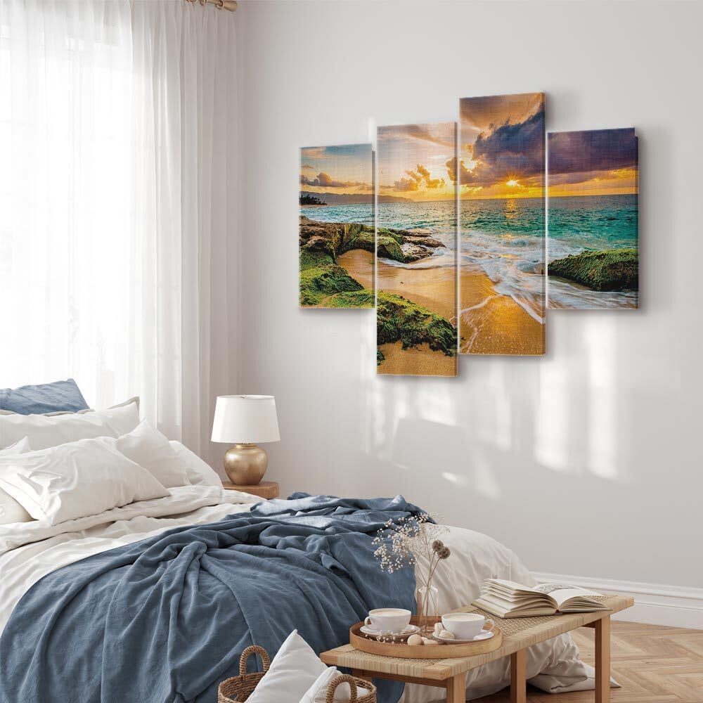 decomonkey Cuadro Lienzo Mar Naturaleza Paisaje Playa 126x98 cm 4 piezas