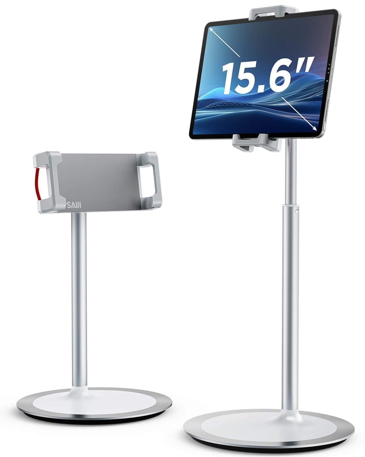 SAIJI Tablet Ständer Verstellbare, Tablet Halterung mit Große Stabil Basis, Winkel Höhe einstellbar kompatibel mit 4,7-12,9" iPhone iPad Pro Air Mini (Weiß)