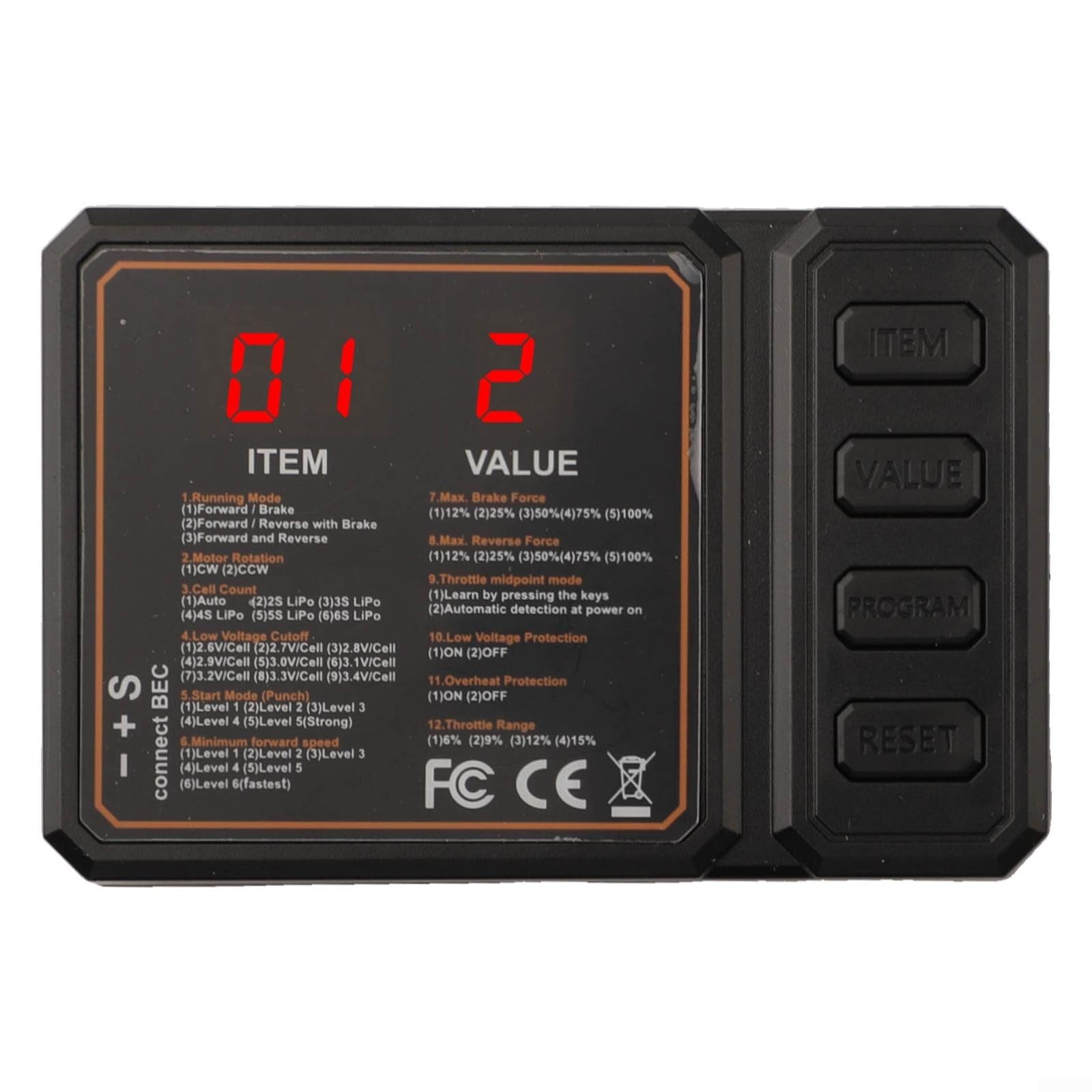 ESC Scheda di Programmazione per 10 RC Auto Brushless ESC 45A 60A, Programmatore Digitale con Display a LED, Freno Regolabile per, Compatibile con