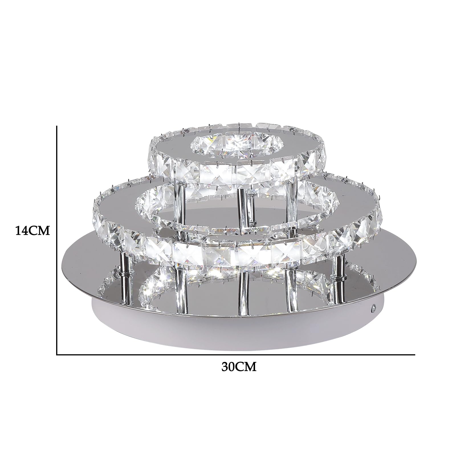 LED-Deckenleuchte 36W Moderne LED Kristall Deckenlampe Rund Edelstahl Kronleuchter für Wohnzimmer Esszimmer Schlafzimmer Badezimmer, Ø30 cm