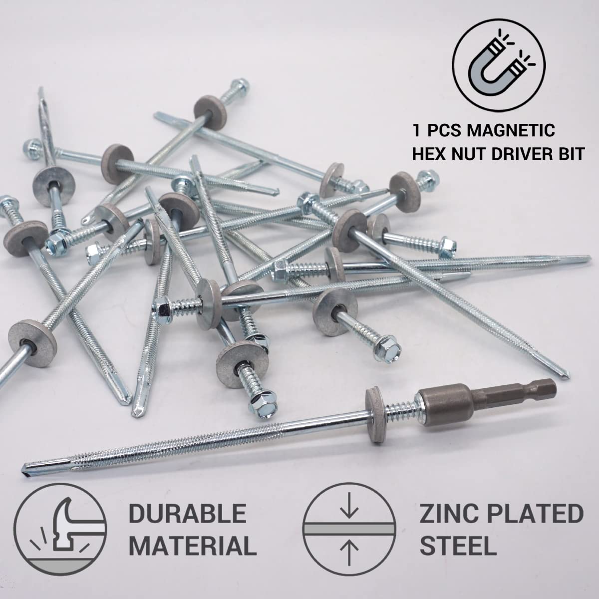 SKIR'CO (30 pcs) Self Drilling 5.5 x 130 mm Zinc Plated Screws with EPDM Washers for Sandwich Panels Hex Head - Image 3