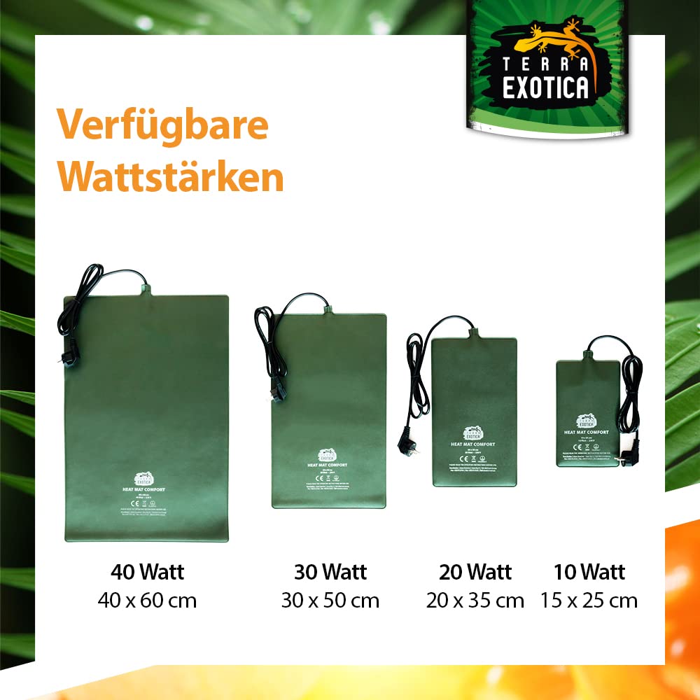 Terrarium Heizmatte Comfort 20 Watt, 20x35 cm - in 10W, 20W, 30W & 40W erhältlich - Wärmematte für Reptilien z.B. Schildkröten Schlangen Eidechsen - spritzwassergeschützt (Comfort Heizmatte, 20 Watt)