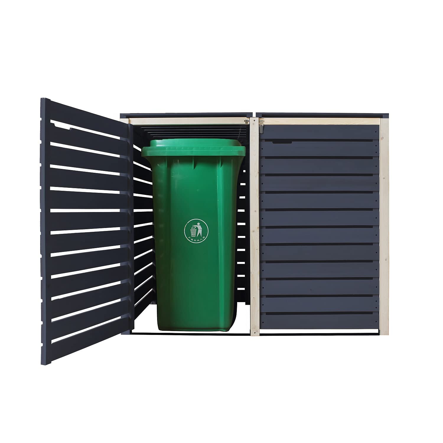 Mülltonnenbox 240L Mülltonnenverkleidung Mülltonnecontainer Holz vorimprägniert in anthrazit, Pfosten naturbelassen mit Rückwand Mod.HH (2 Tonnen anthrazit-Natur (AN))