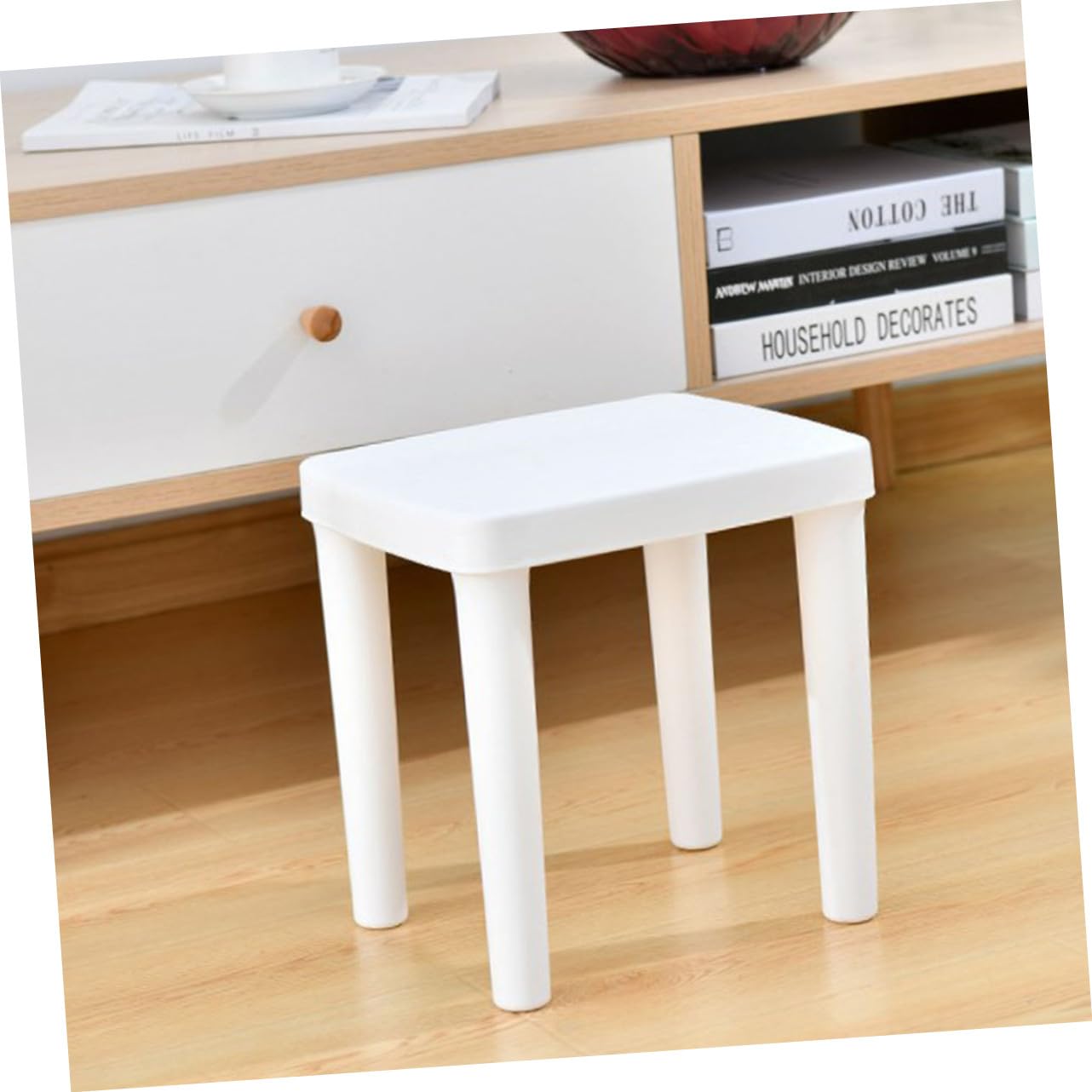 Sgabellino da Bagno Antiscivolo per Bambini in Plastica Bianco Design Leggero e Vuoto, Scala Decorativa Chic per Bagno