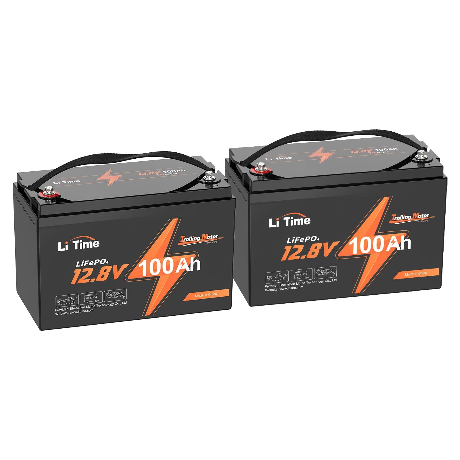 Litime 12V 100Ah LiFePO4 Battery for RV, Trolling Motors, Marine(2 Pack)