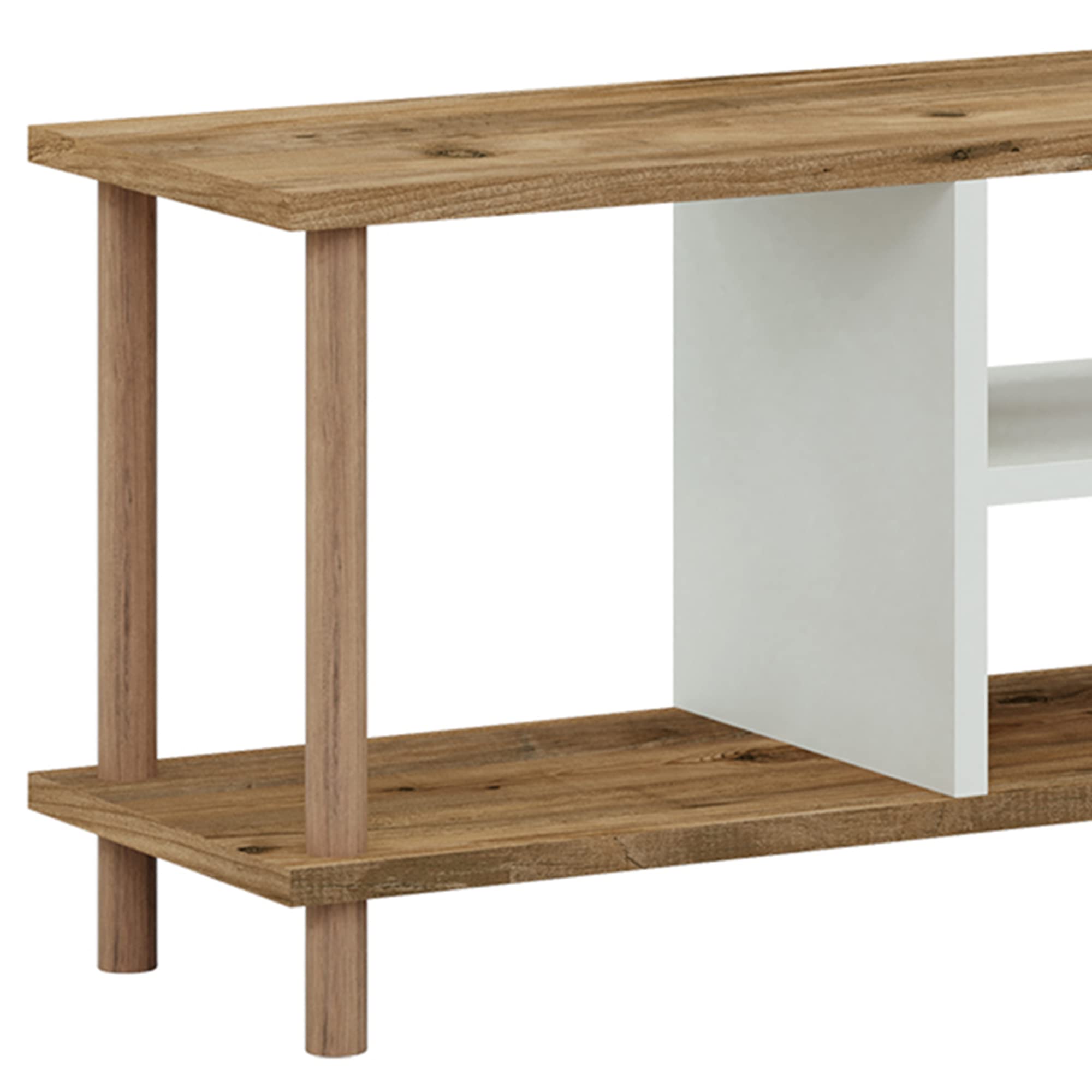 [en.casa] Mobile Porta TV (AxLxP) 43 x 120 x 29 cm Consolle Basso con Scomparti Aperti - Gambe di Faggio - color Legno/Bianco
