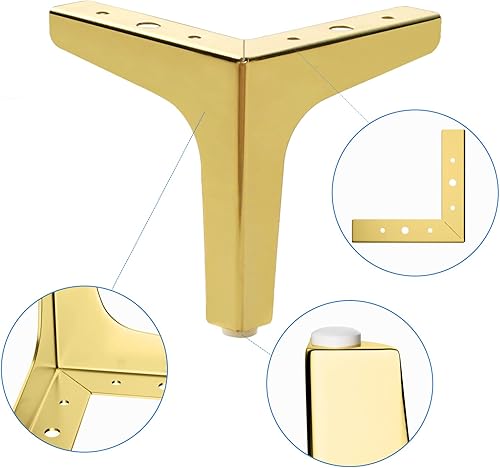 Miniatura 3 de SVISNA Patas de metal dorado de 5 pulgadas para muebles, 8 piezas, pies de repuesto resistentes para estantería, sofá, gabinete, silla, sofá, mesa
