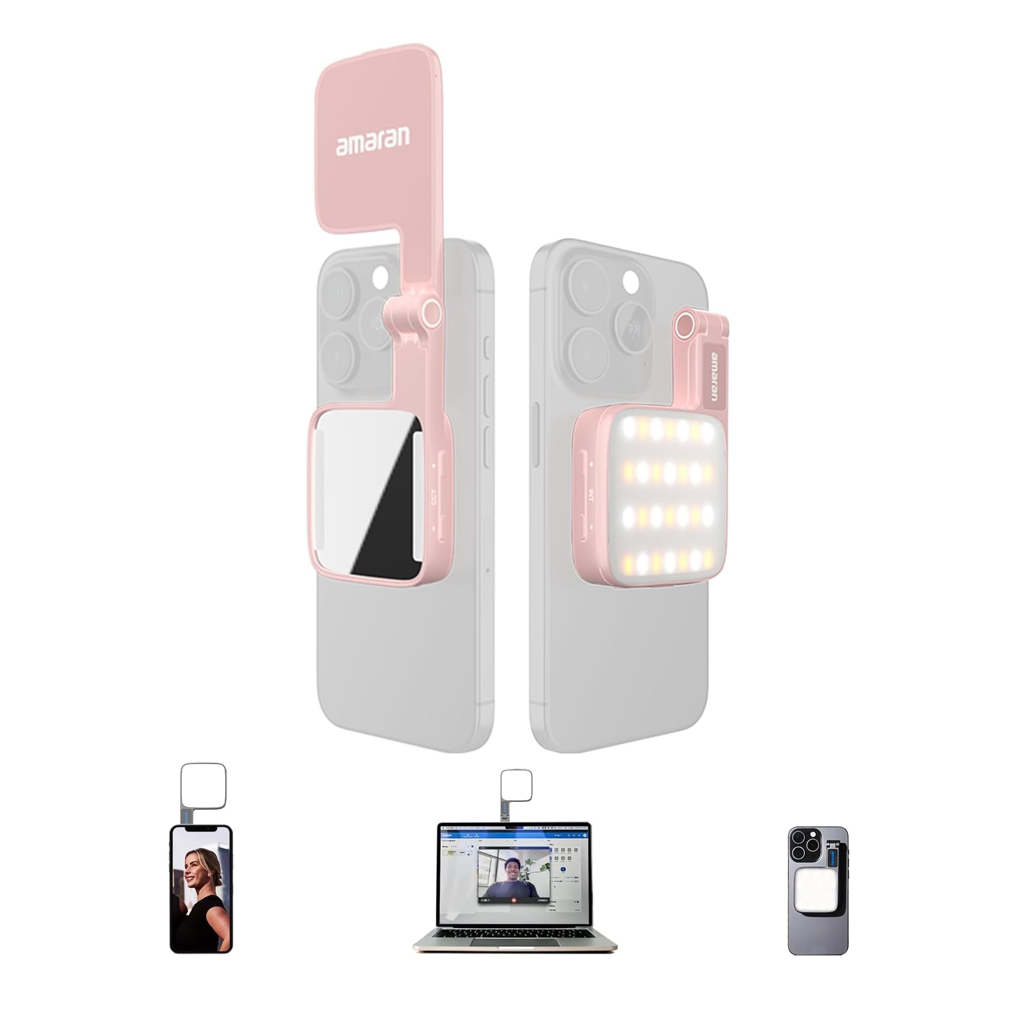 Amaran Go Magnetic Selfie Phone Light Dual LED Light Light con specchio regolabile CCT 2700K-6500K (rosa)