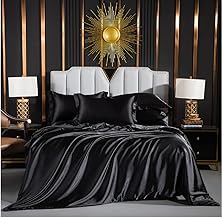 Luofanfei Duvet Cover Sets 220 x 240 cm Satin Plain Black Adult Double Bedding Set, Modern Plain Bedding Set, Bed Linen with Zip and 2 x 65 x 65 cm Pillowcases
