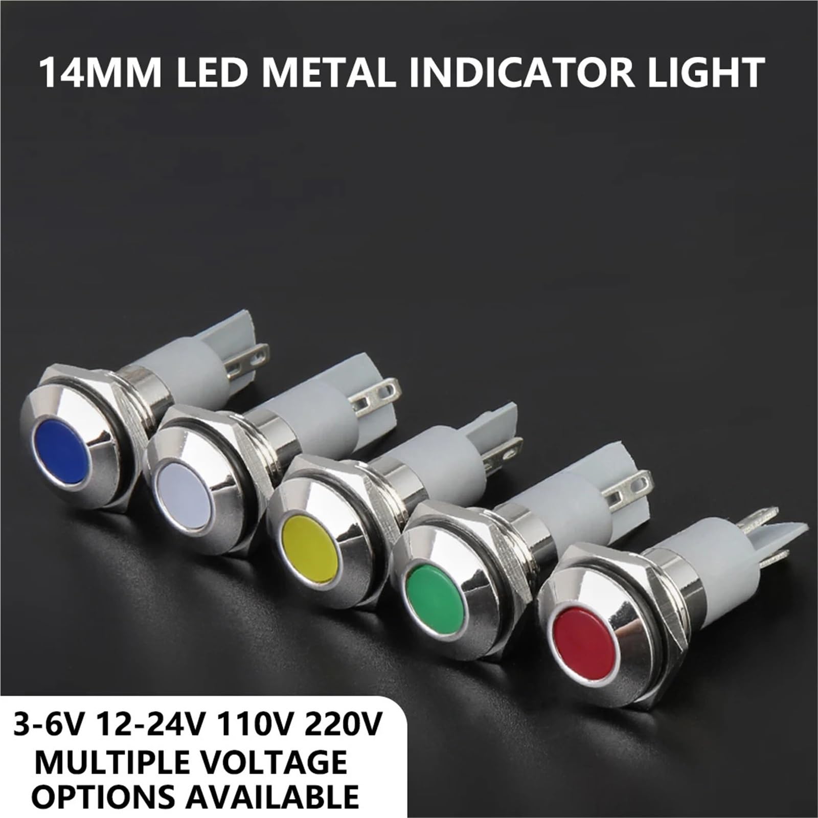 10pcs 14mm LED Luz Luz Metálica AC/DC 3~220V Mini Luz de Señalización IP65 Indicador Industrial Impermeable (Flat Red Light,3V-6V)