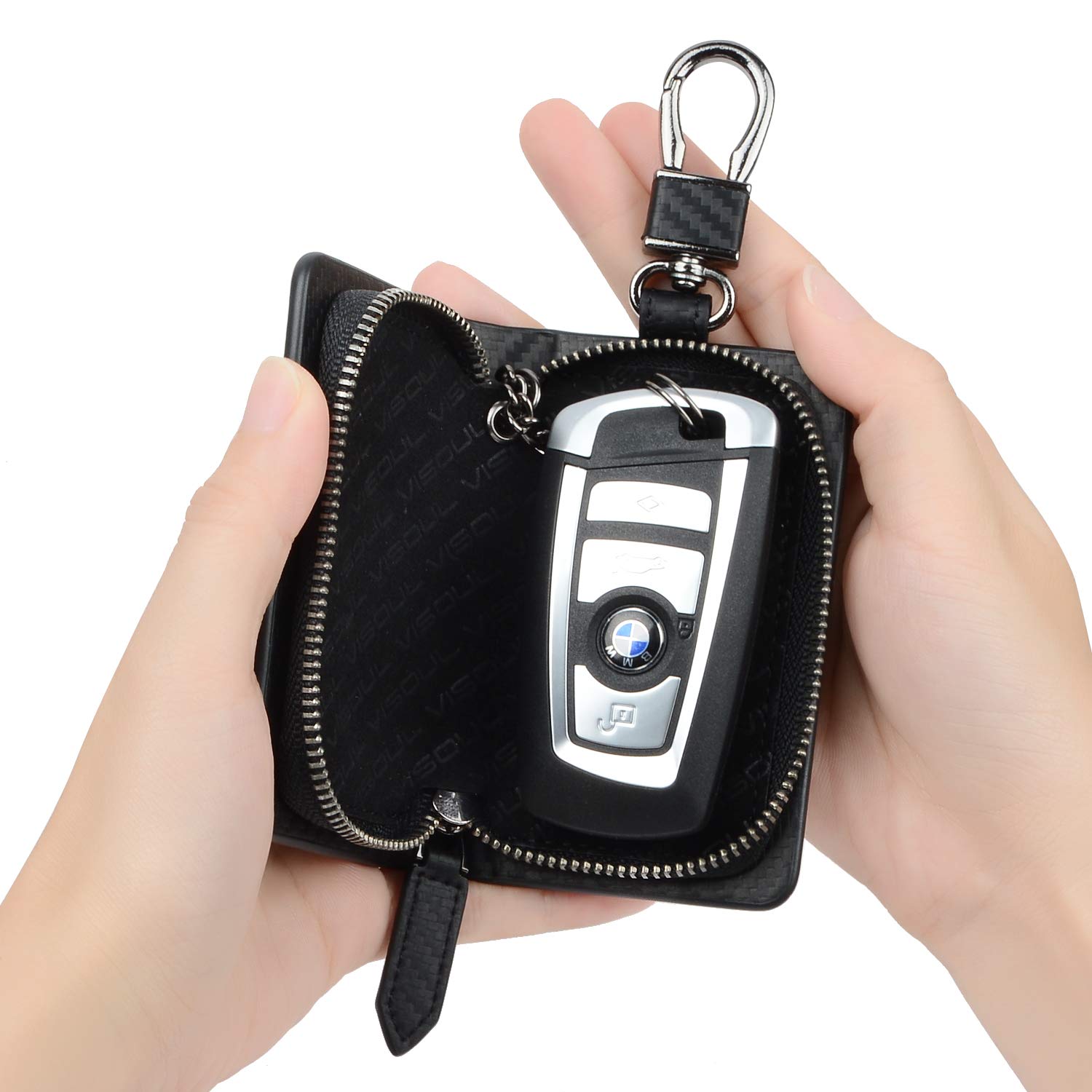 VISOUL Portachiavi per Telecomando Auto, Sacchetto Chiave Vera Pelle per Auto Raccoglitore Chiave Cassa con Cerniera Chiave Portafoglio per Donna Uomo
