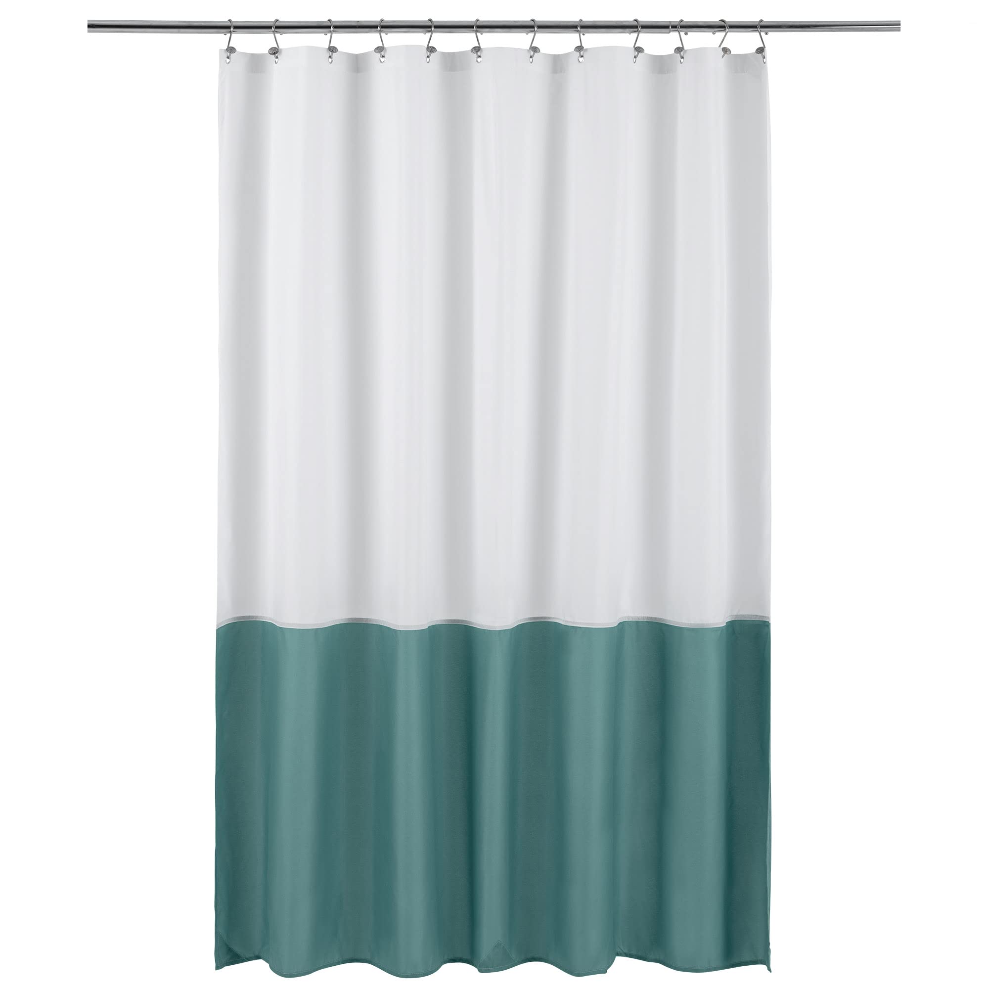 ALYVIA SPRING Waterproof Fabric Bath Liner Shower Curtain - Soft & Light-Weight Cloth Shower Liner, 3 Bottom Magnets, Hotel Quality & Machine Washable - Standard Size 72x72, White and Teal — image 1