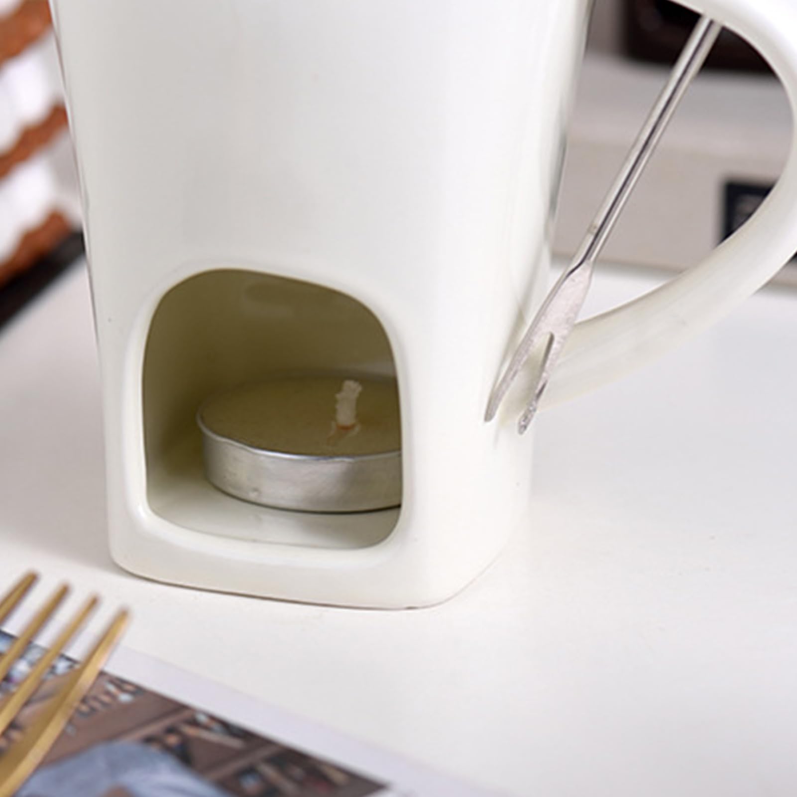 Genérico 3set Taza Fondue Chocolate con Tenedor, Olla De Fondue De Chocolate Y Queso Juego De 2 Tazas para Fundir con Estufa De Cerámica Ideal para Bocadillos, Queso Y Postres, Fiesta & Celebraciones