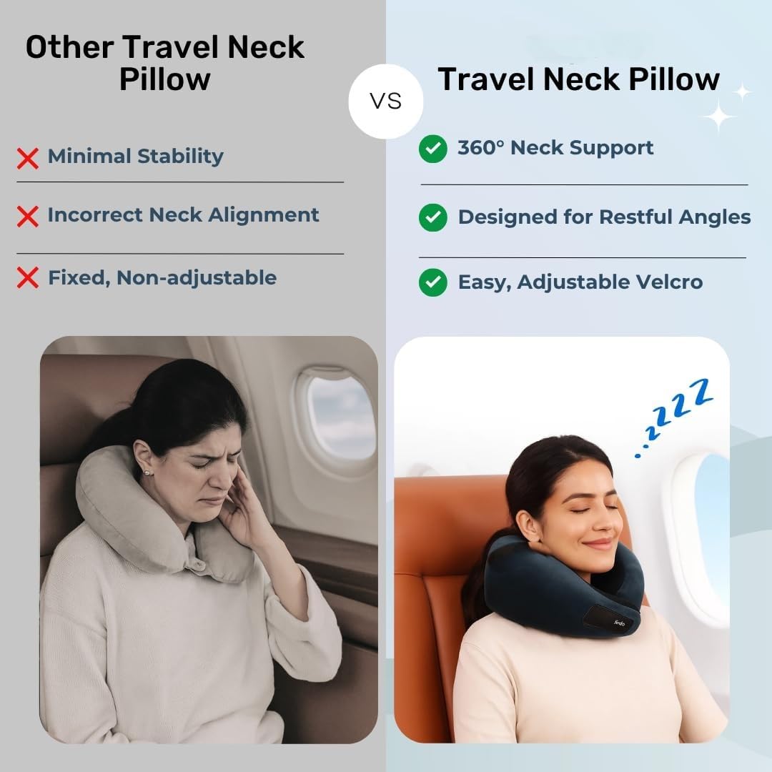 CloudBliss Travel Neck Pillow | Premium Memory Foam Neck Pillow for Flight Travel, Car Sleeping | Adjustable Head Rest, Neck Rest Travelling Pillow for Sleeping Head Support (Black) 3