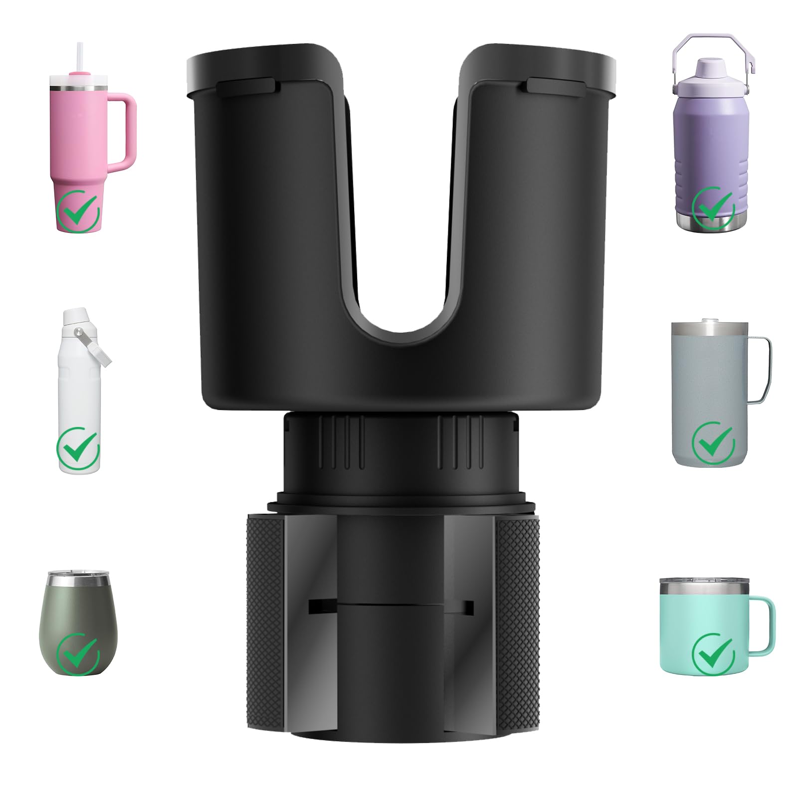 Cup Holder Expander for Car- Car Cup Holder Expander with Offset Adjustable Base, Compatible with Yeti 14/24/36/46oz Ramblers, Large Bottles Mugs in 3.4"-4.5", Universal Auto Vehicle