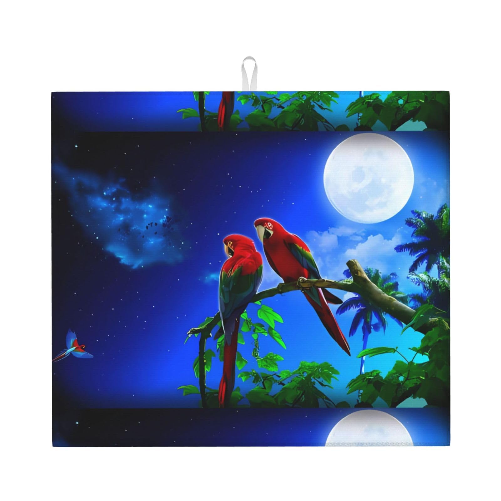 Yyhhaofa Black Parrots Prints Kitchen Drying Mat – Absorbent Dish Throw For Countertops, Non-Slip Quick-Dry Layer With Stylish Prints