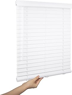 Allesin Faux Wood Blinds 2 inch Slat Cordless Design Room Darkening Blinds for Indoor Windows Easy to Install & Durable Horizontal Windows Blinds Inside/Outside Mount,30" W x 64" L,Pearl White