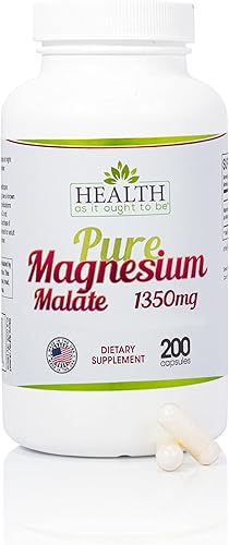 Malato de Magnesio Puro 1350 mg - 200 Cápsulas. Formulado por un médico y altamente absorbible