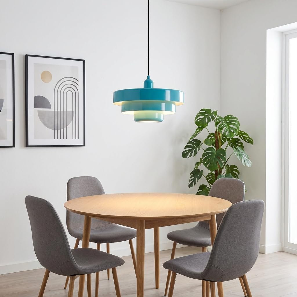 BARCELONA LED Lampa Wisząca MACARRON Niebieski 3-Poziomowa, Metal Żelazo, Styl Bauhaus Minimalistyczny, Pośrednie Oświetlenie Bez Oślepiania, Klasyczna Vintage Nowoczesna Luksusowa E27