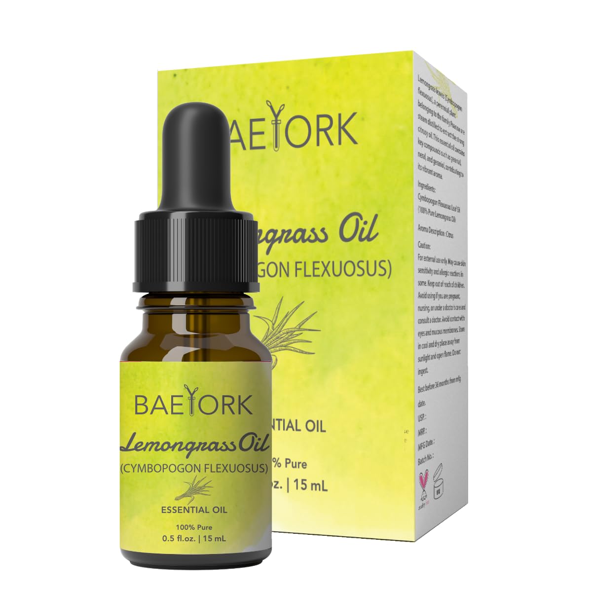 Lemongrass Essential Oil 15mL (0.5 Fl. Oz.) – 100% Pure Natural Oil for Diffusers, DIY Blends, Skin & Hair Care | Vegan & Cruelty-Free