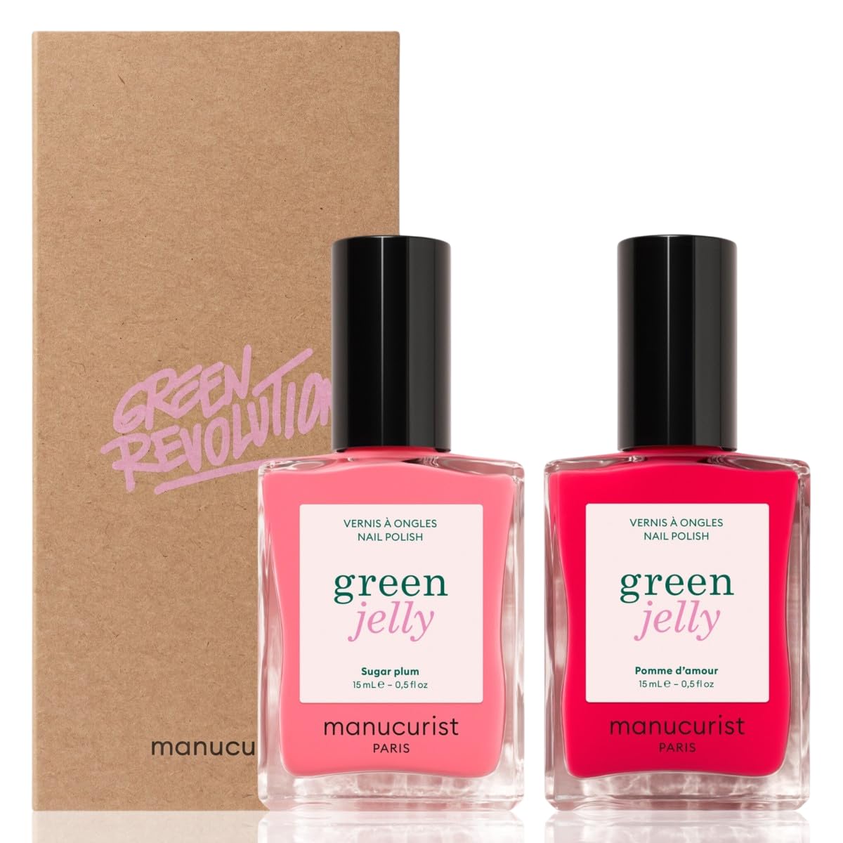 Manucurist - Duo Smalti Jelly Green™ Sugar Plum & Pomme d’Amour - Smalto Unghie Traslucido - Finish Jelly Semi-Opaco Effetto Ultra Glossy - 82,5% di Ingredienti di Origine Naturale - 15 ml
