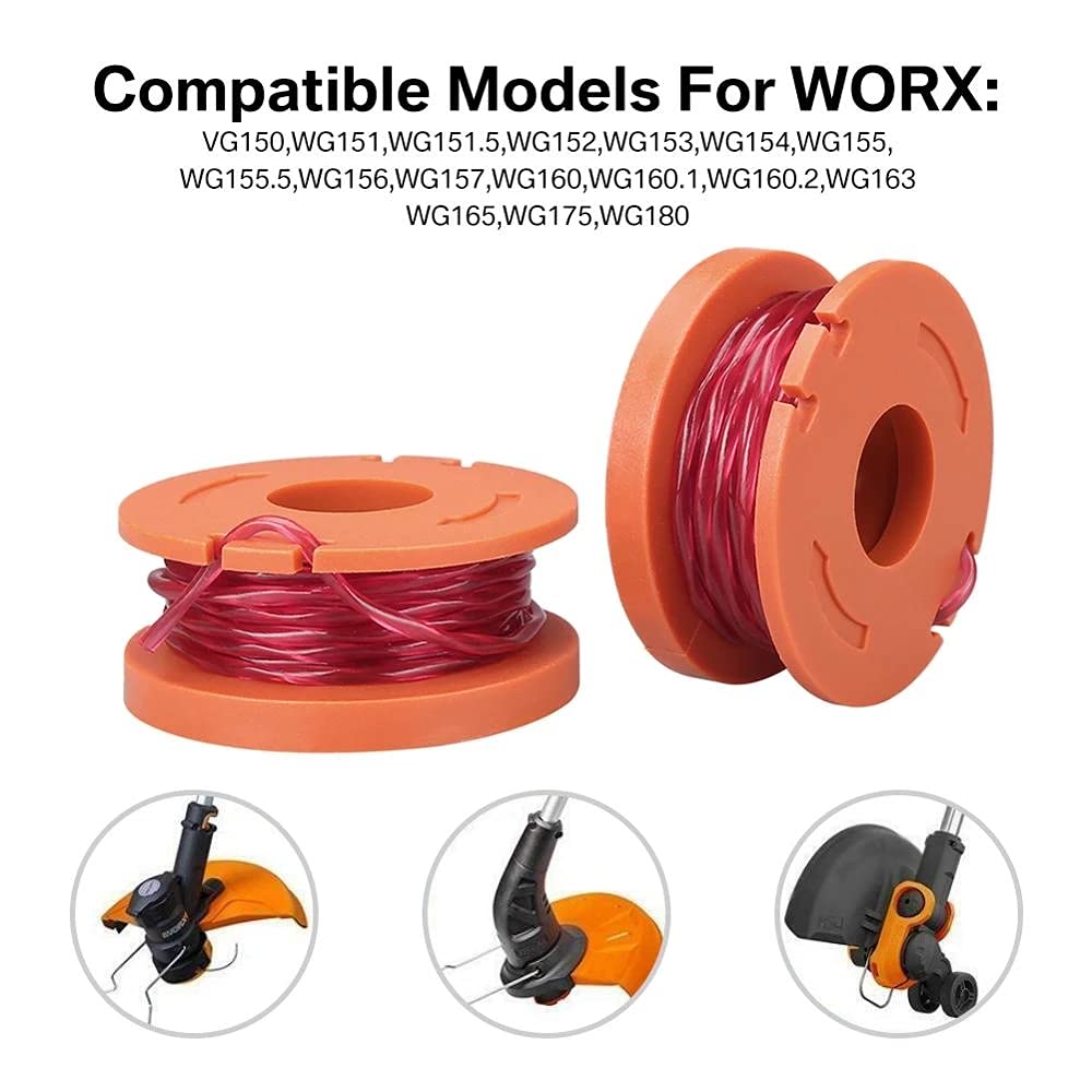 kkhouse 6+1 Pcs Replacement 10-Foot Grass Synthetic Trimmer/Edger Spool Line Compatible with Model Worx Wg180 Wg163 Wa0010 Power Tool