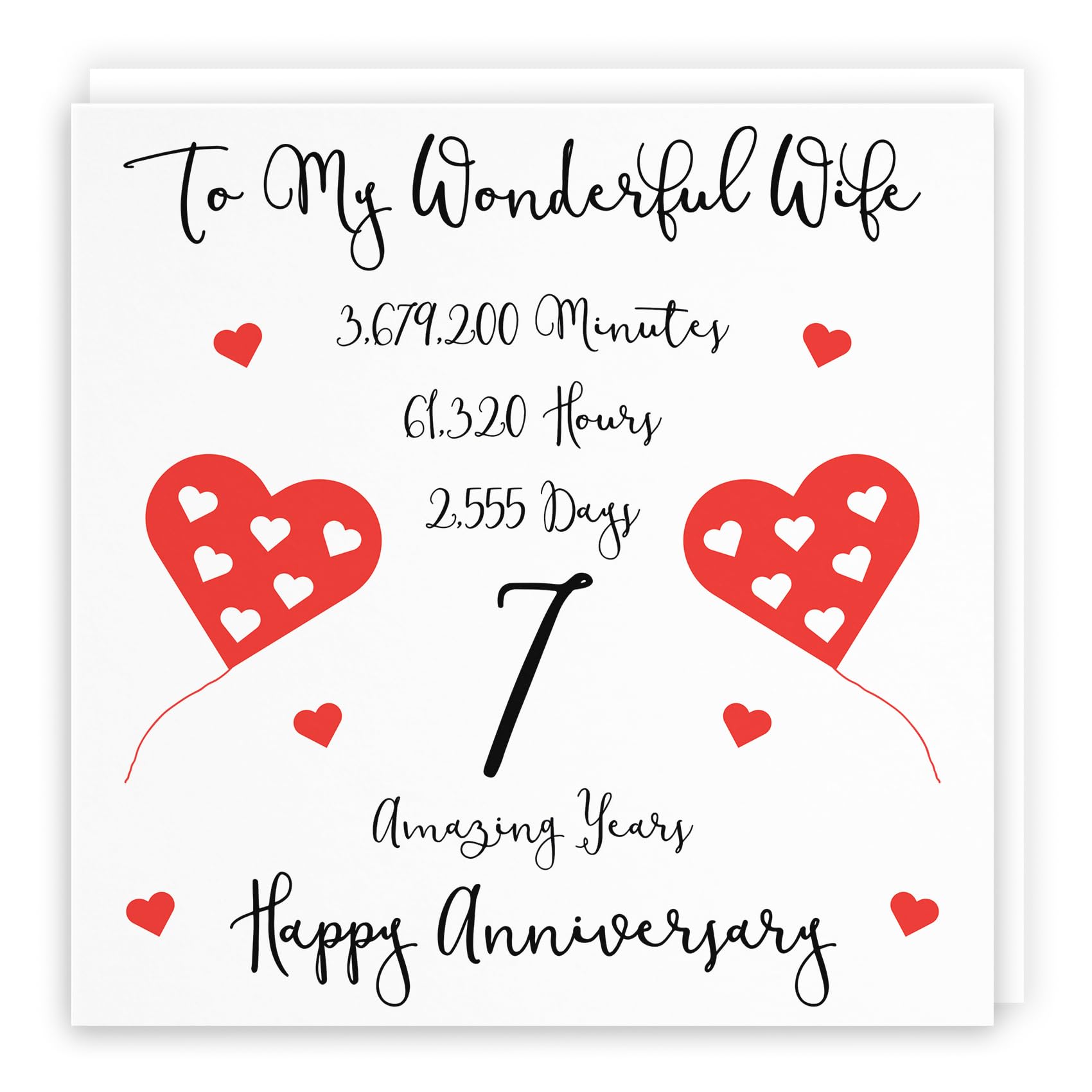 Hunts England, Romantic Wife 7th Wedding Anniversary Card, To My Wonderful Wife, 7 Amazing Years, Timeless Collection
