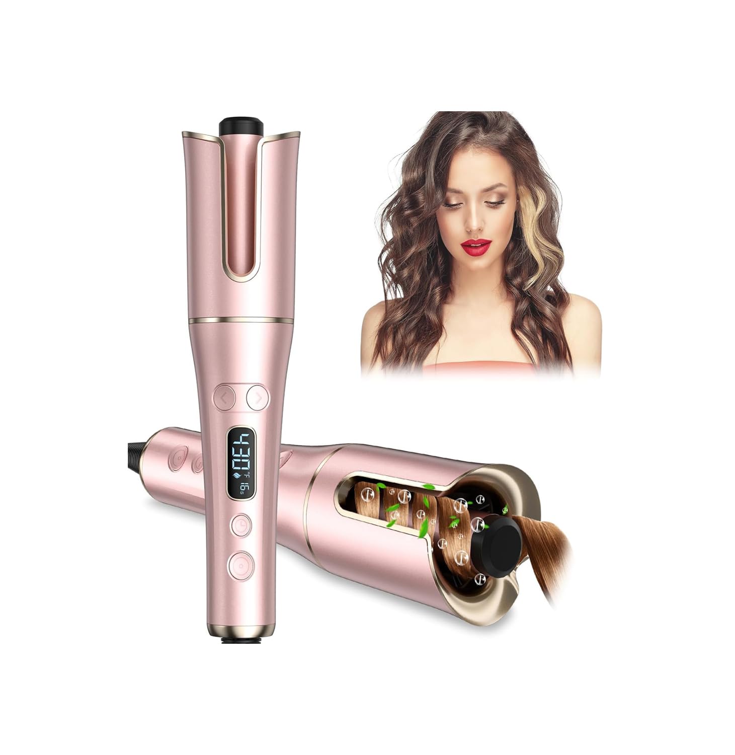Automatic Curling Iron Auto Hair Curler Wand with 4 Temperatures 3 Timers LCD Display Curling Iron with 1