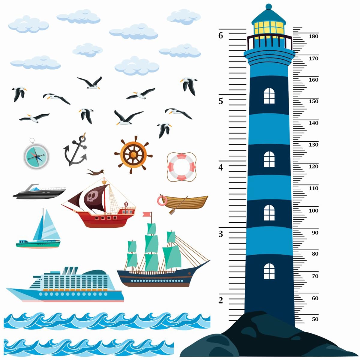 DEKOSH Nautical Theme Kids Height Wall Chart with Dual Scale & Beautiful Design DKX1601