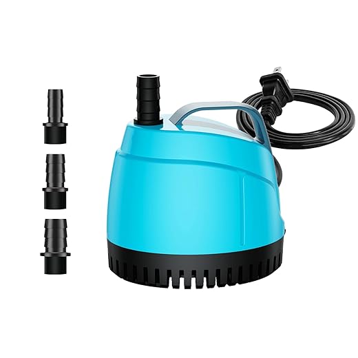 450GPH Ultra Quiet Bottom Suction Submersible Water Pump (1700L/H, 25W) with 3 Nozzles,6.5ft High Head,6ft Power Cord,Suitable for Aquariums,Fish Tanks,Pond Fountains, Hydroponic Green